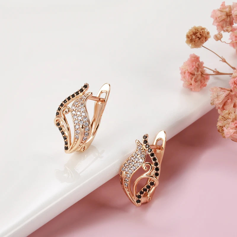 Bling Black Zircon 585 Rose Gold Earrings