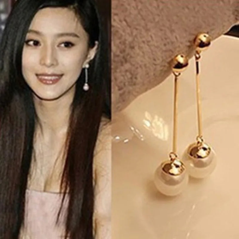 Korean Pearl Tassel Long Earrings