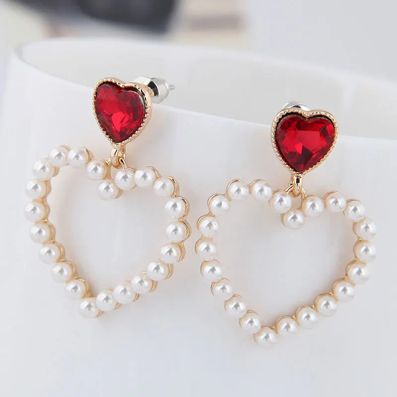 Red Heart Pearl Statement Earrings