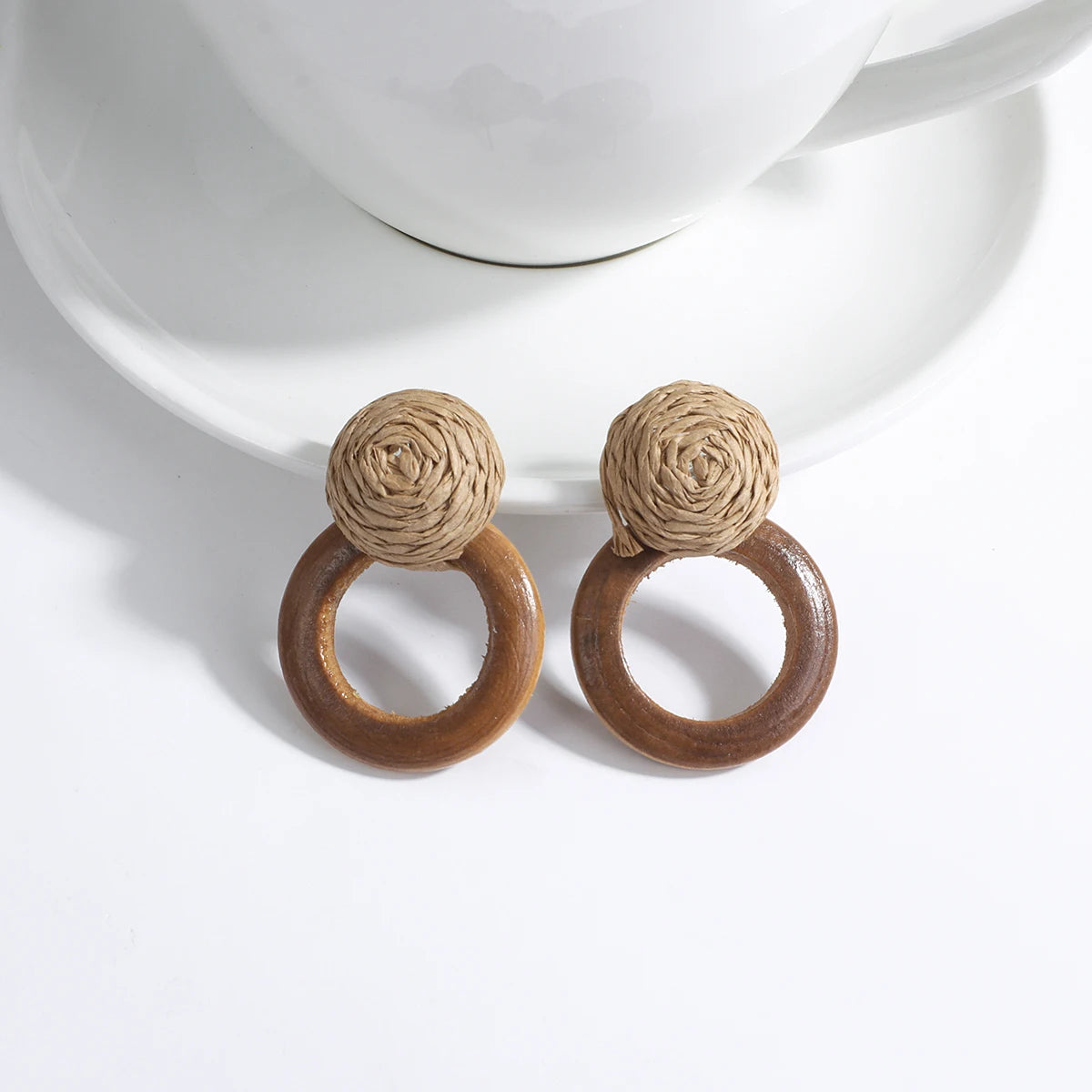 Handmade Rattan Wooden Drop Earrings