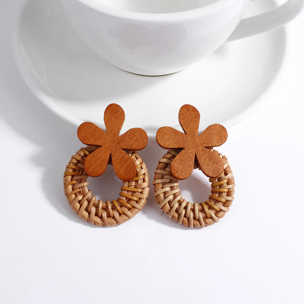 Handmade Rattan Wooden Drop Earrings