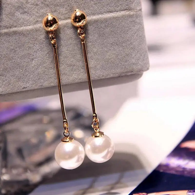 Korean Pearl Tassel Long Earrings