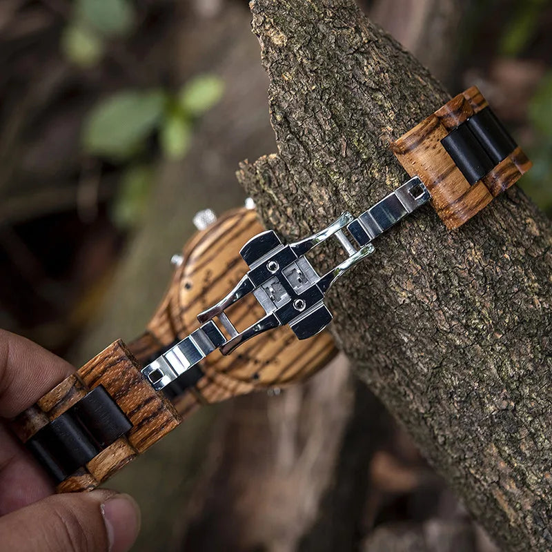 Dual Display Wooden Watch with Luminous Hands