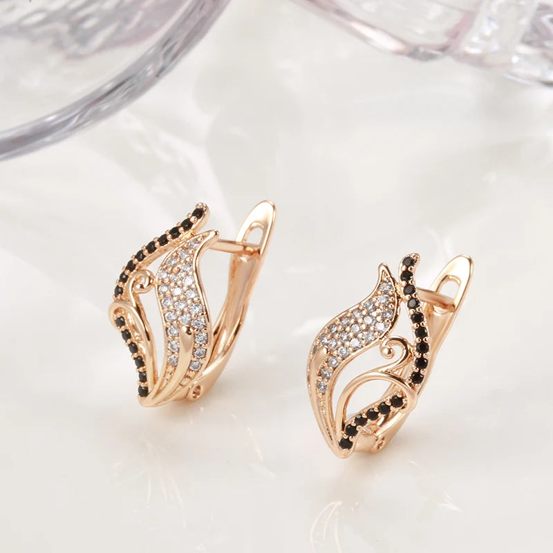 Bling Black Zircon 585 Rose Gold Earrings