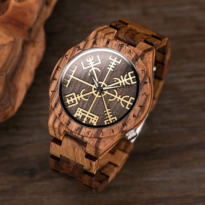 BOBO BIRD Men's Golden Compass Wooden Watch