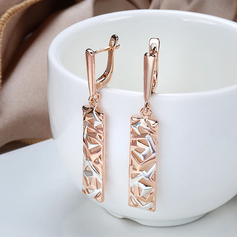 Wide Square 585 Rose Gold Earrings