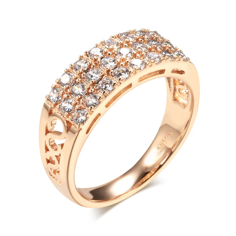 585 Rose Gold Three-Row Zircon Ring