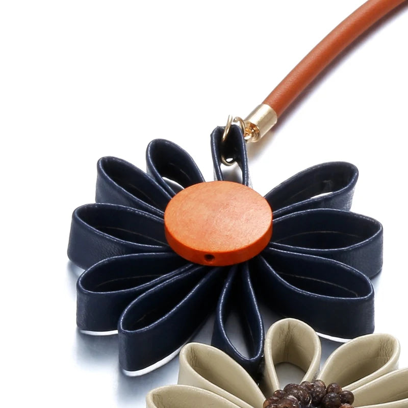 Leather Sunflower Statement Necklace for Women