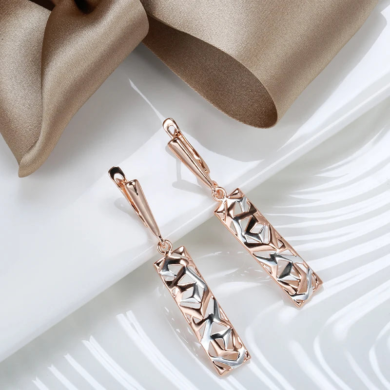 Wide Square 585 Rose Gold Earrings