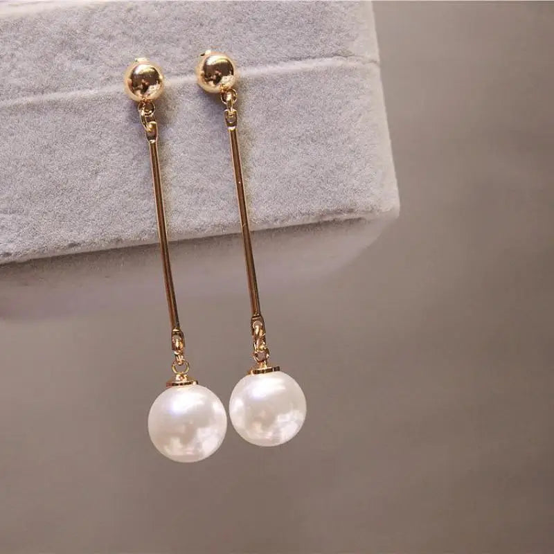 Korean Pearl Tassel Long Earrings