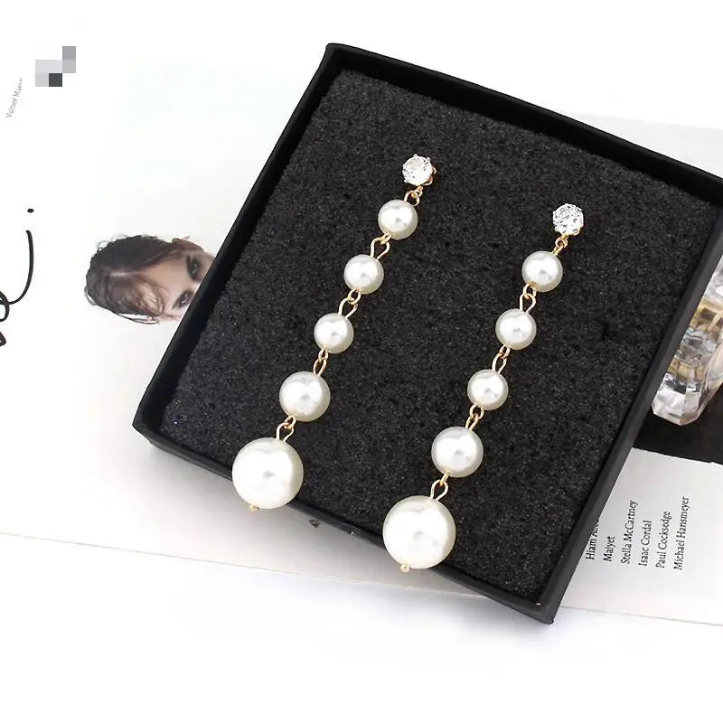 Elegant Long Pearl Pendant Earrings