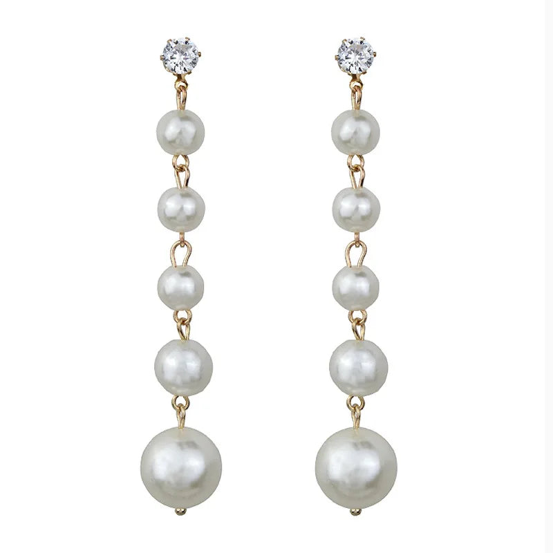 Elegant Long Pearl Pendant Earrings