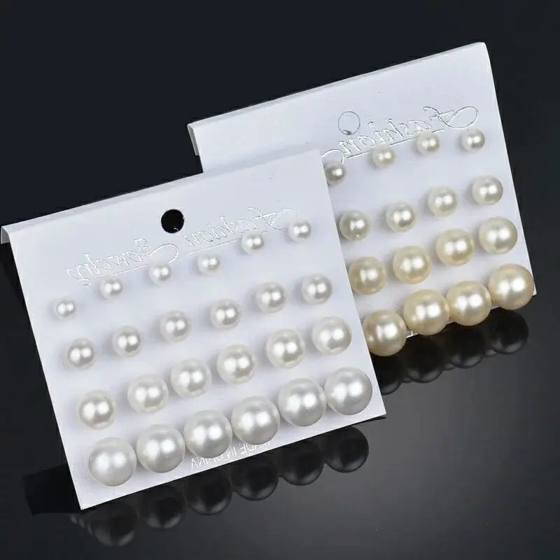 12 Pairs Pearl Stud Earrings Set