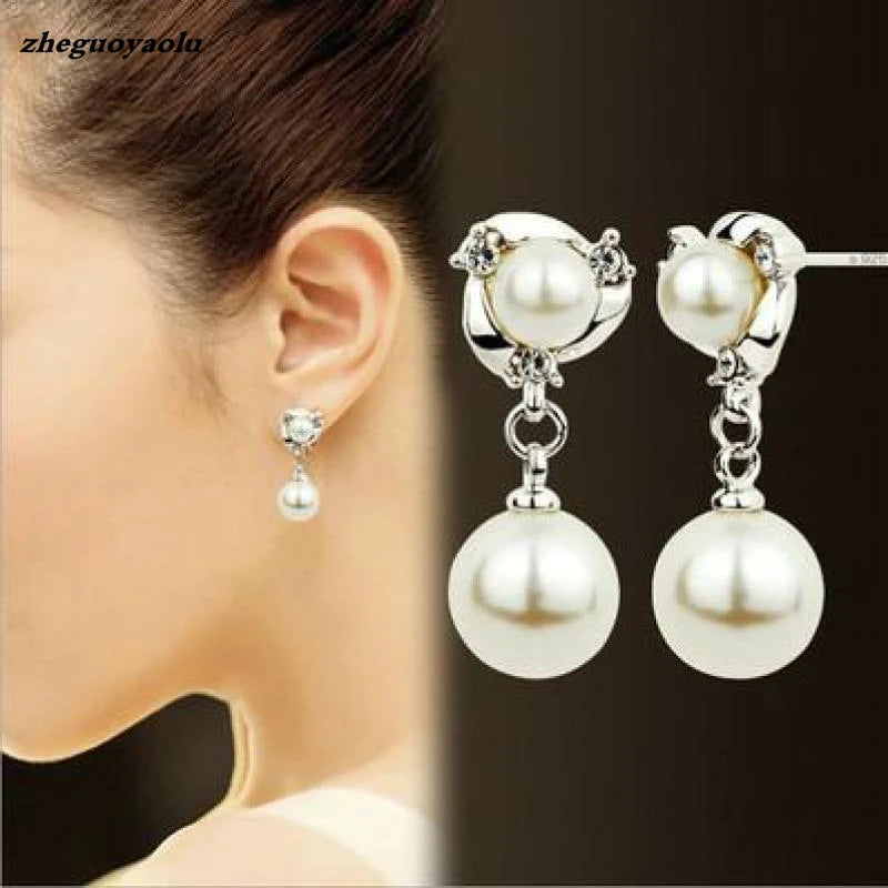 Rhinestone Crystal Pearl Stud Earrings