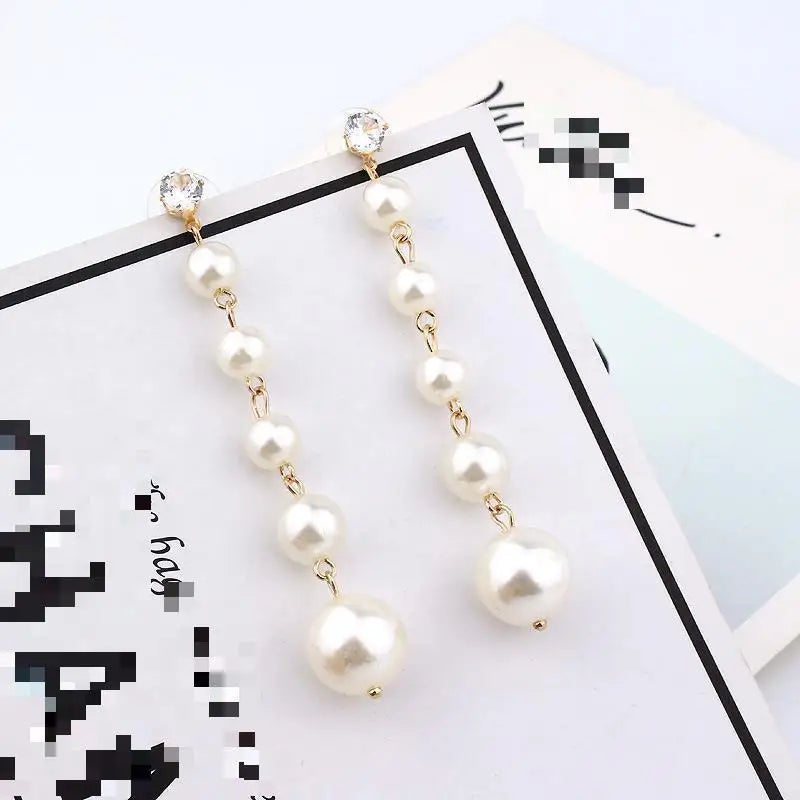 Elegant Long Pearl Pendant Earrings