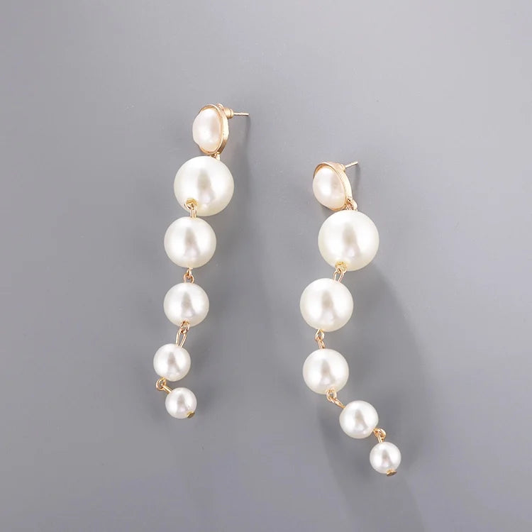 Elegant Long Pearl Pendant Earrings