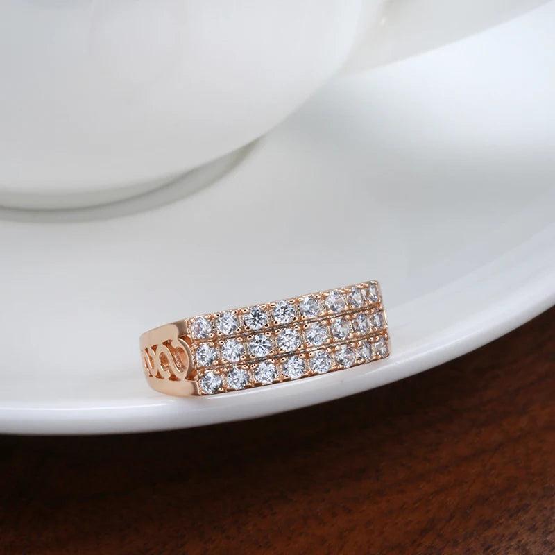 585 Rose Gold Three-Row Zircon Ring