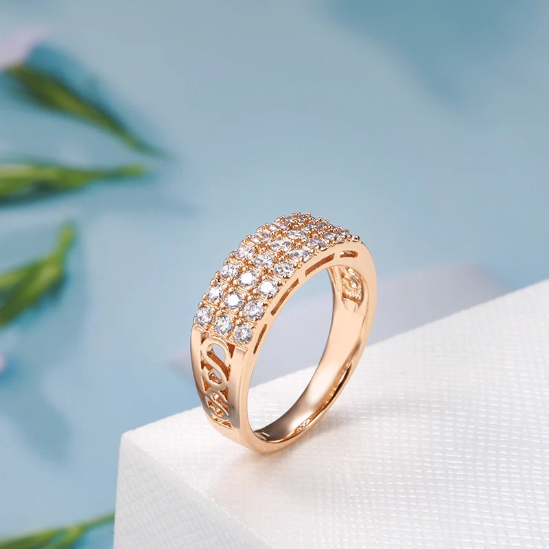 585 Rose Gold Three-Row Zircon Ring