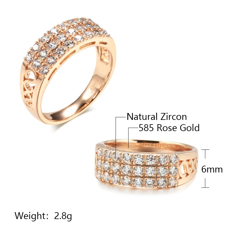 585 Rose Gold Three-Row Zircon Ring