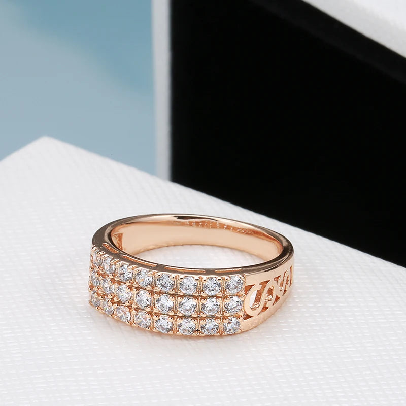 585 Rose Gold Three-Row Zircon Ring