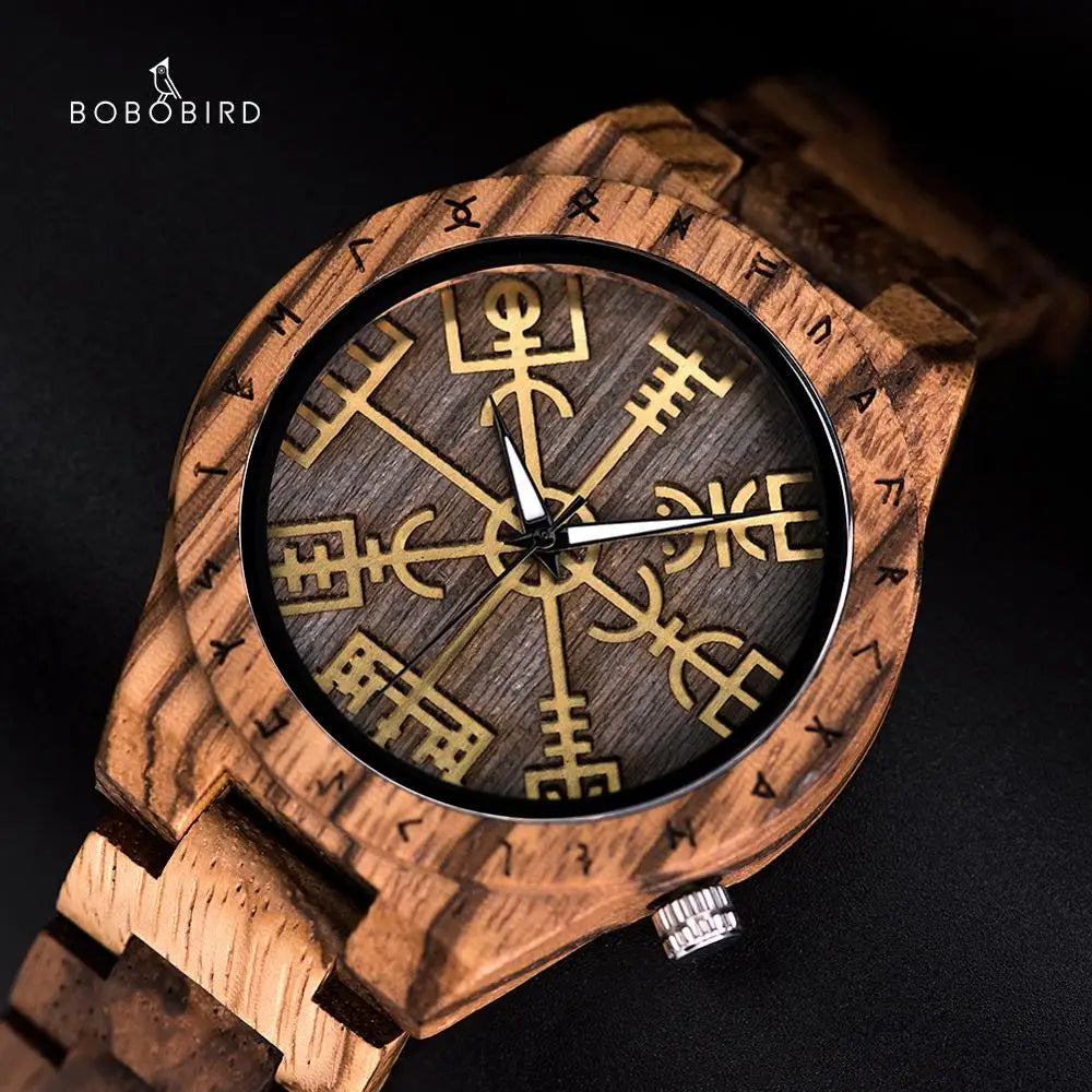 BOBO BIRD Men's Golden Compass Wooden Watch