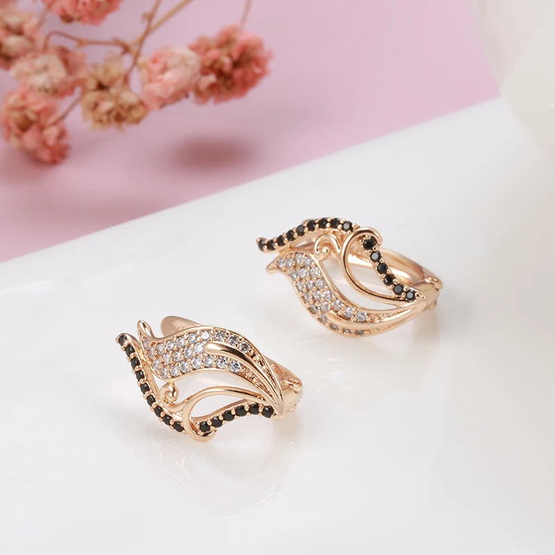 Bling Black Zircon 585 Rose Gold Earrings