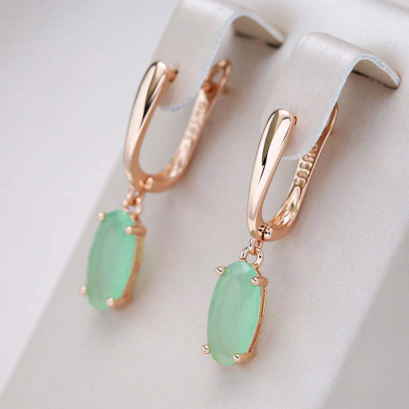 Simple Green Zircon 585 Rose Gold Earrings