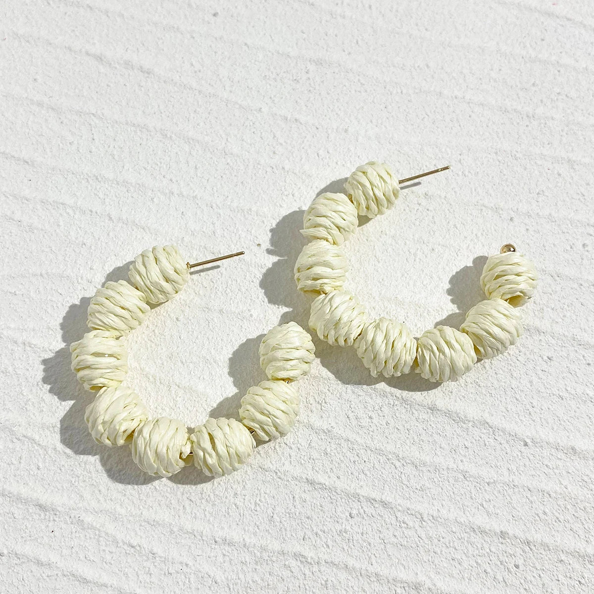 Handmade Rattan Ball Hoop Earrings