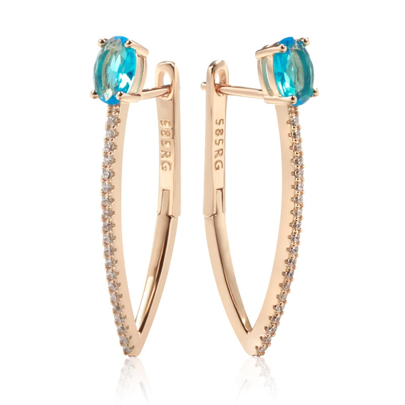 V Shape Blue Zircon 585 Rose Gold Earrings