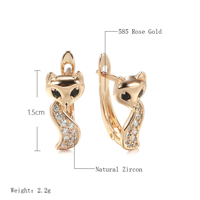 Fox Shape 585 Rose Gold Zircon Earrings