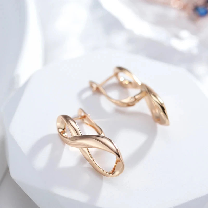 Simple Glossy Geometric 585 Rose Gold Earrings