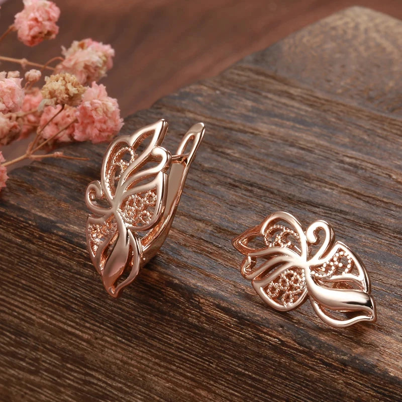 Vintage Hollow Flower 585 Rose Gold Earrings