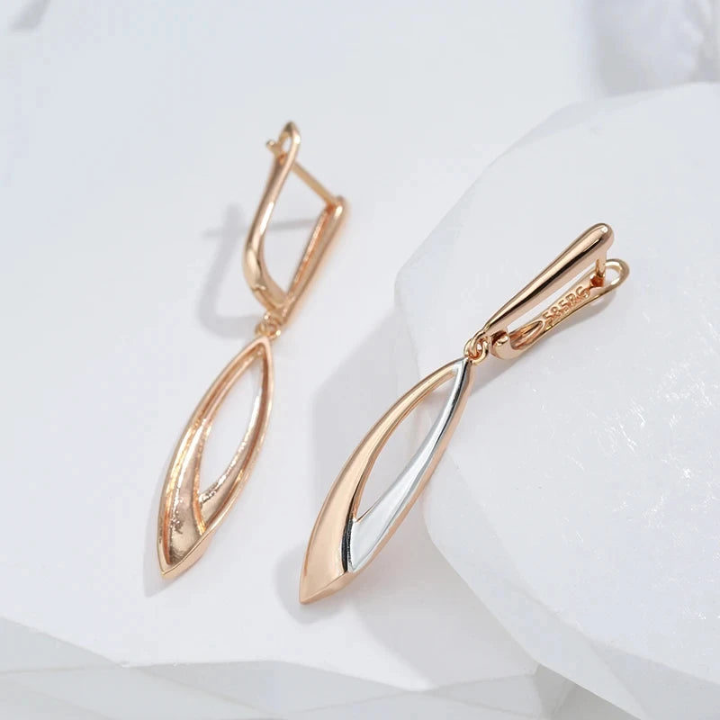 Elegant Long Drop 585 Rose Gold Earrings