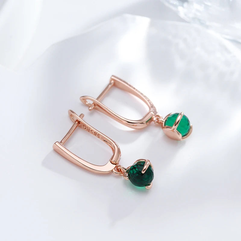 Green Cut Zircon 585 Rose Gold Dangle Earrings