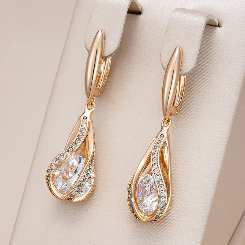 Luxury Natural Zircon 585 Rose Gold Earrings