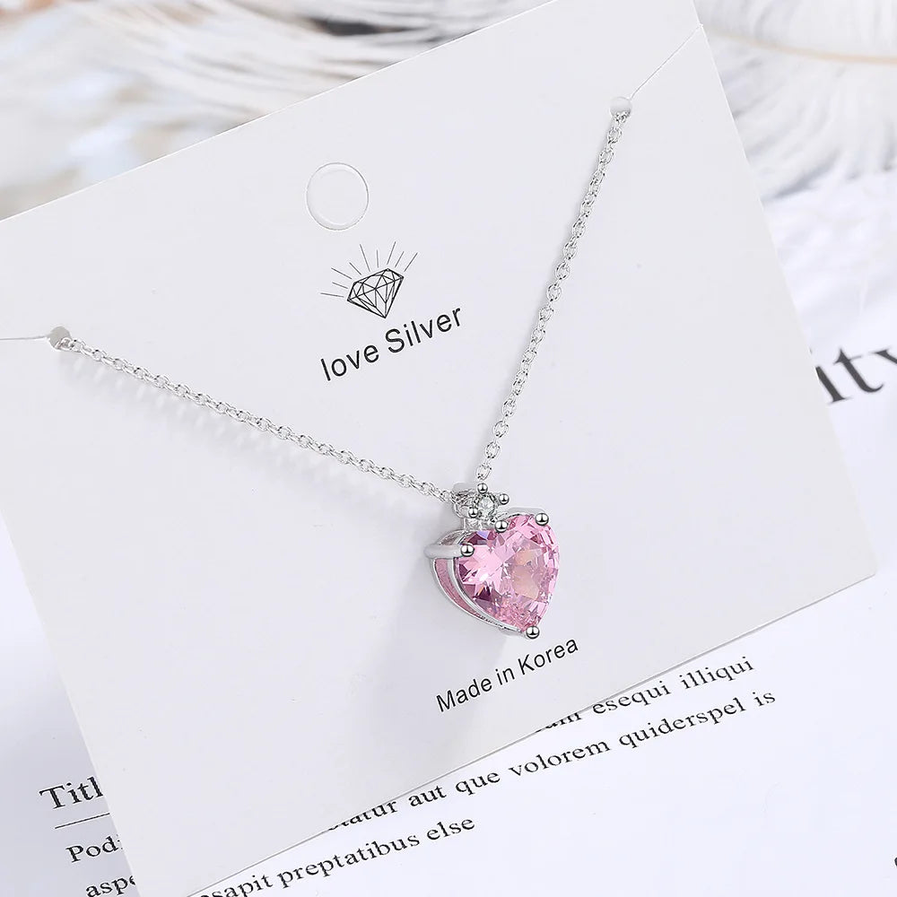 925 Sterling Silver Pink Heart Necklace