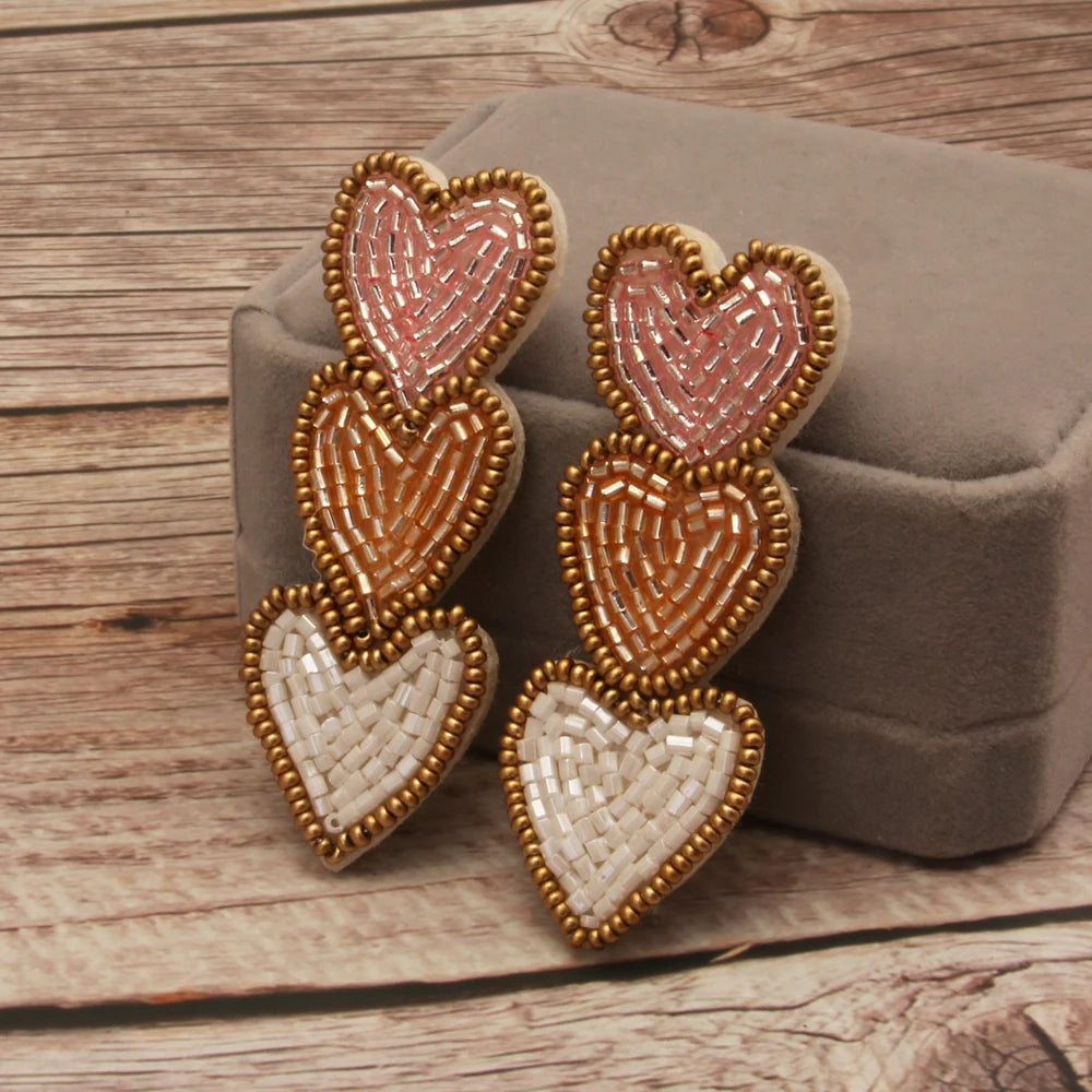 Valentine’s Hearts Beaded Dangle Earrings