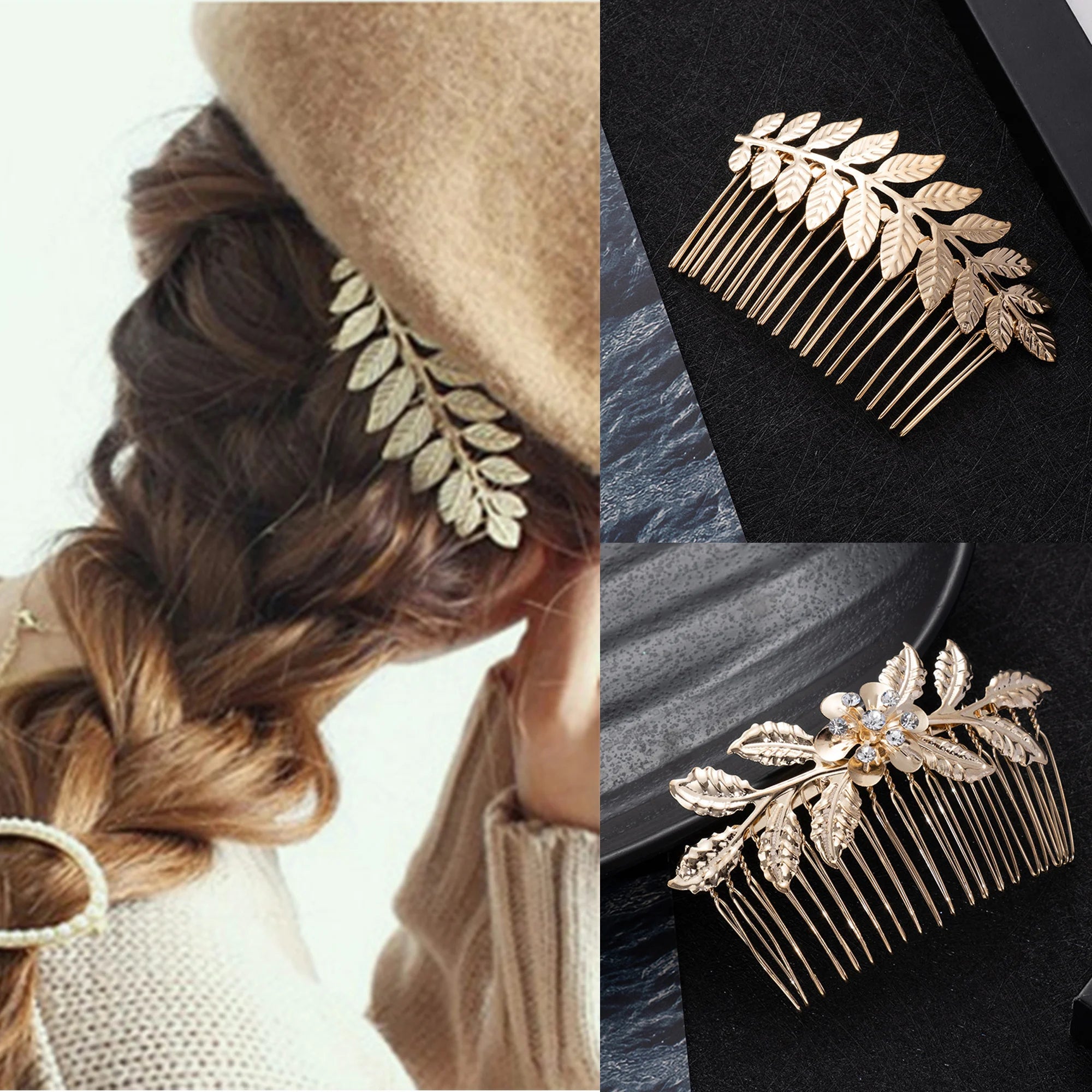 Free Gift-Gold Leaf Rhinestone Hair Clip Barrette