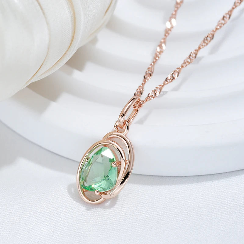 Light Green Stone 585 Rose Gold Necklace