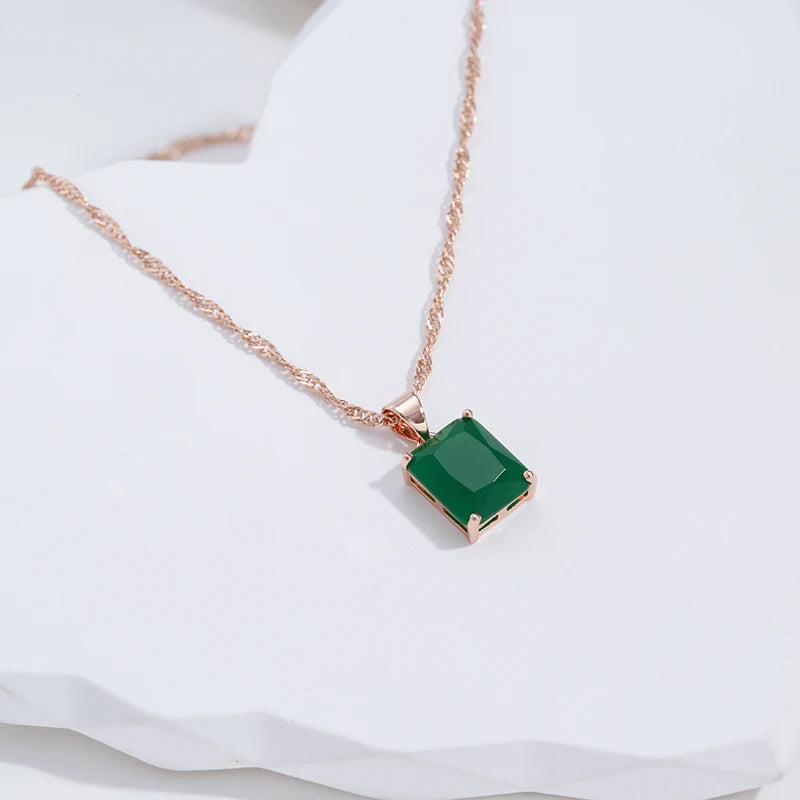 Dark Green Square 585 Rose Gold Necklace