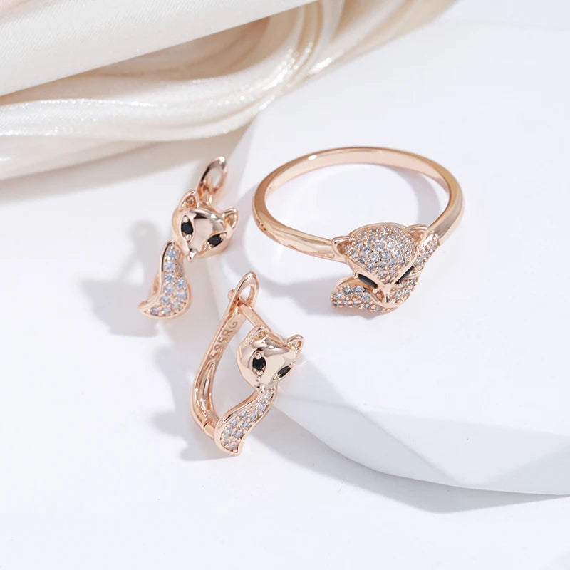 Fox Shape 585 Rose Gold Zircon Earrings