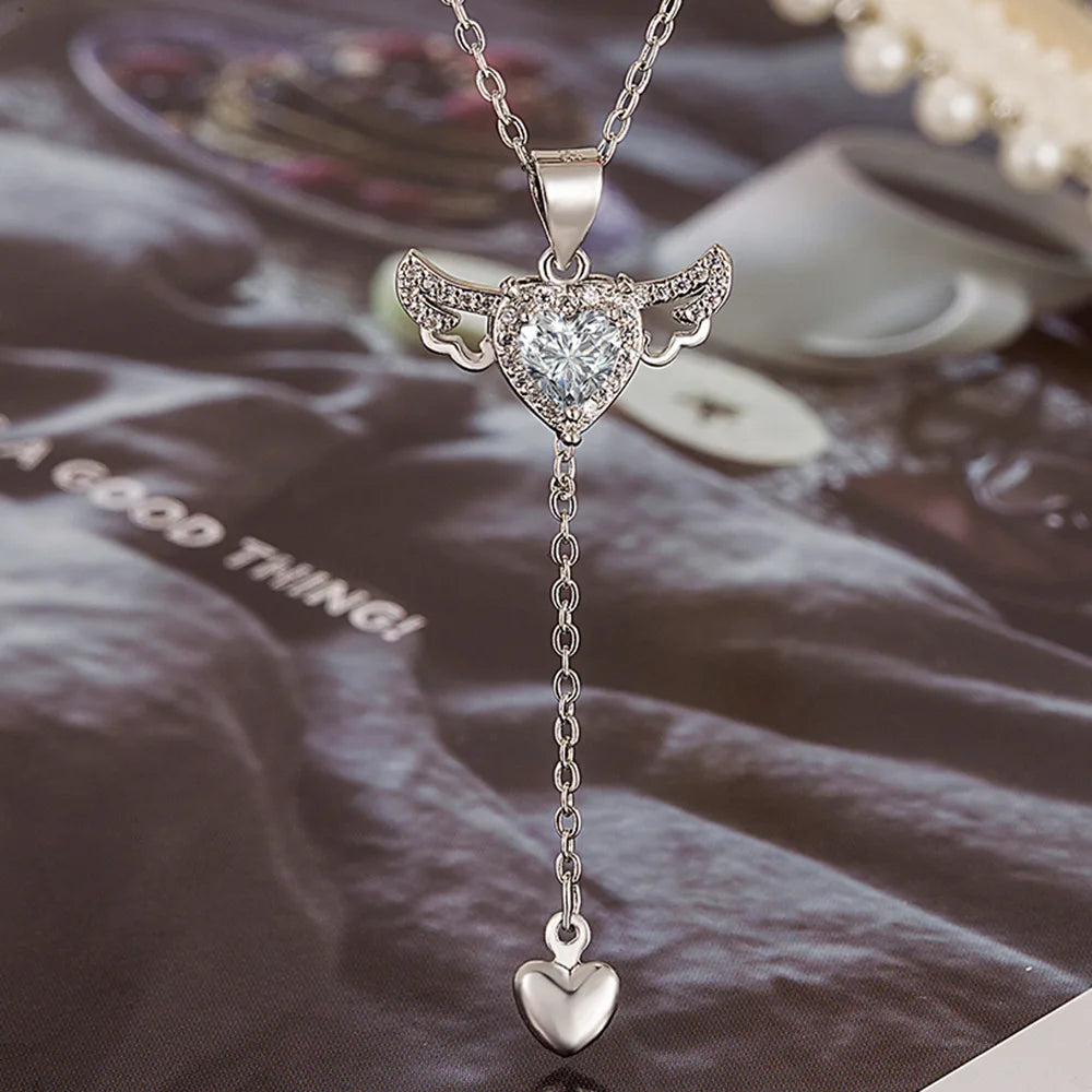 925 Silver Heart Angel Wings Necklace