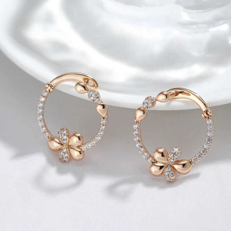 Crystal Flower 585 Rose Gold Zircon Earrings