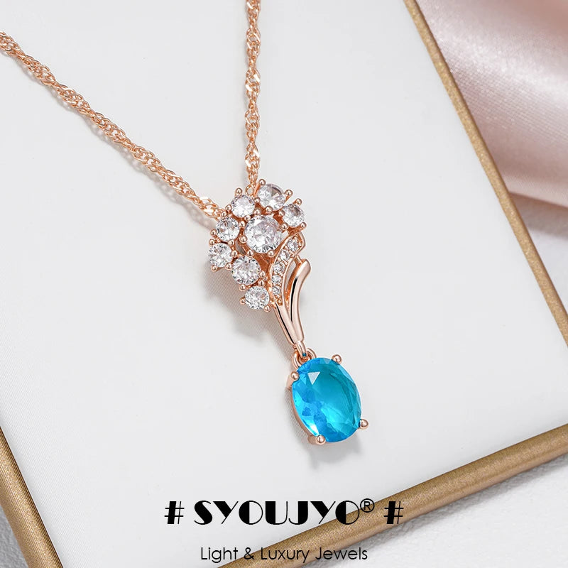 Shiny Blue Zircon 585 Rose Gold Necklace