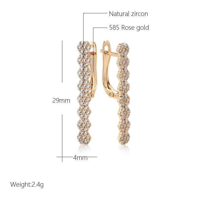 Geometric Zircon Long 585 Rose Gold Earrings