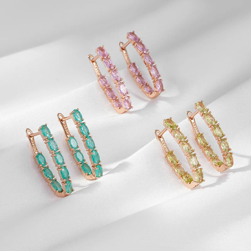 Oval Multicolor Stone 585 Rose Gold Earrings