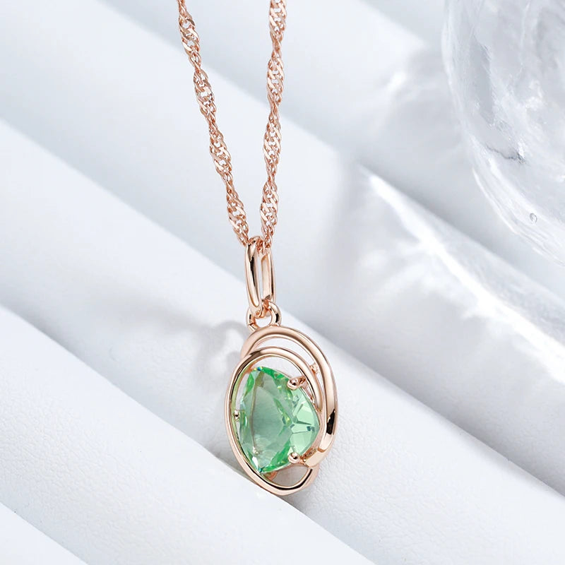 Light Green Stone 585 Rose Gold Necklace