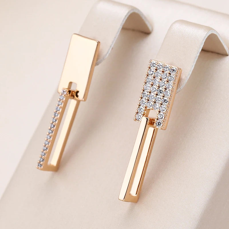 Square Geometry Zircon 585 Rose Gold Earrings