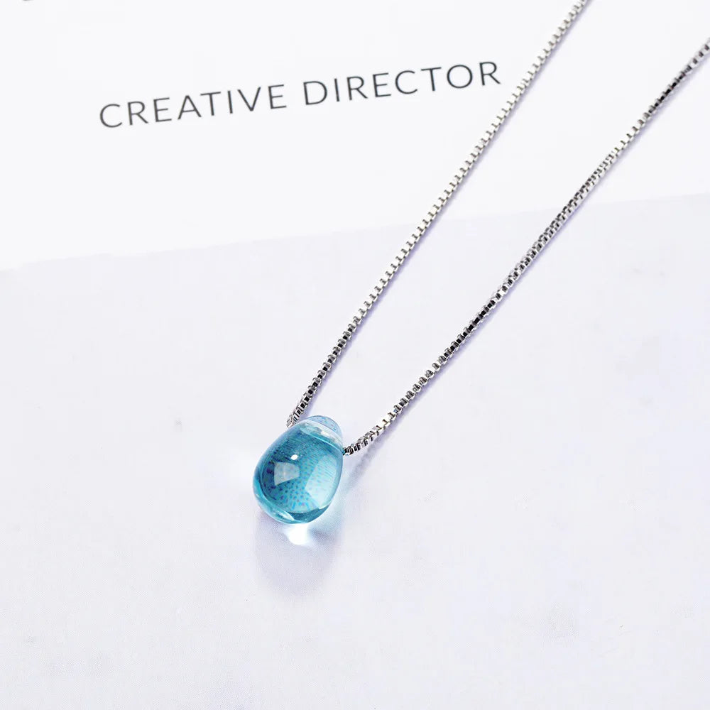 925 Silver Blue Crystal Pendant Necklace