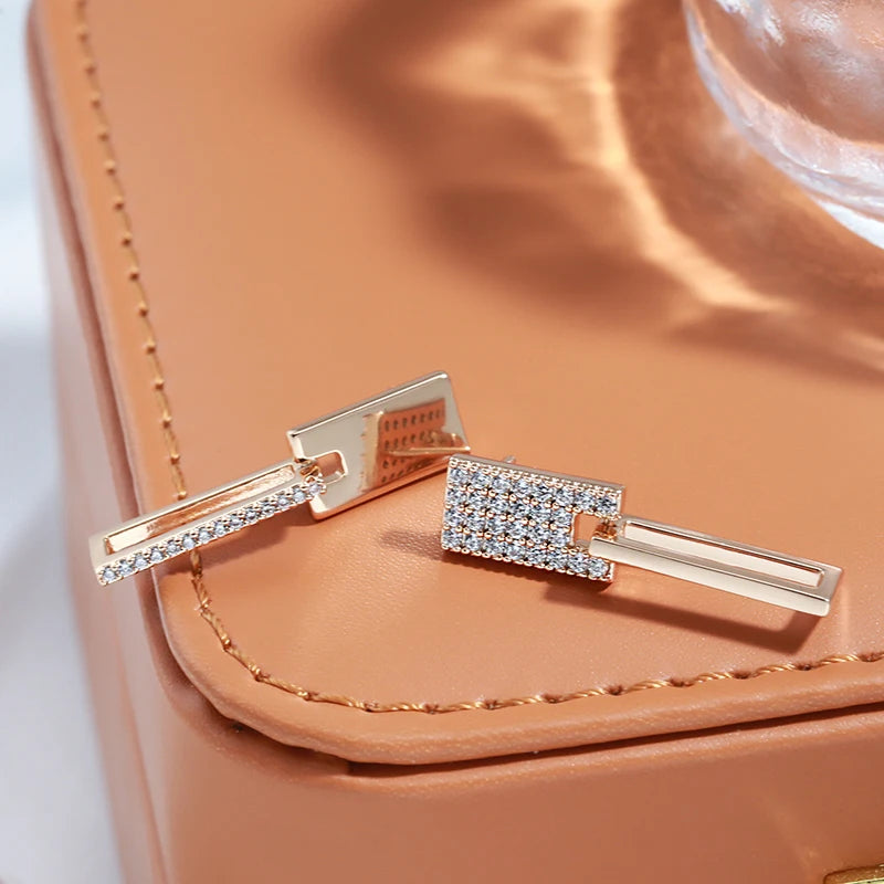 Square Geometry Zircon 585 Rose Gold Earrings